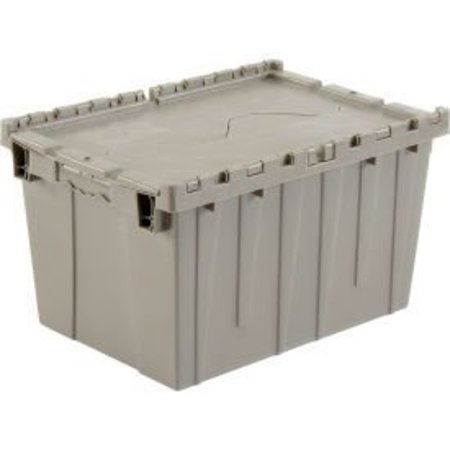 Global Equipment Attached Lid Shipping Container 27-3/16 x 16-5/8 x 12-1/2 Gray with Dolly Combo 257814GYP